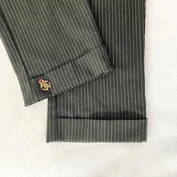 ROBERTO CAVALLI BLACK PINSTRIPES BLUE VELVET WAISTBAND DRESS PANTS - 31 - Picture 8 of 10